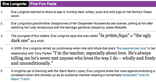  People magazine, retroacculturated Latina actress Eva Longoria recalled 